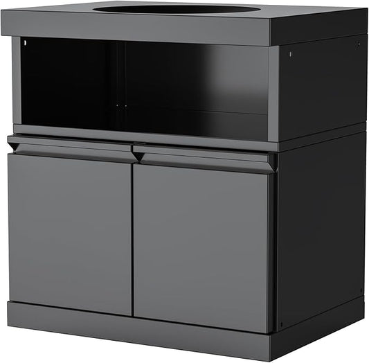 Black Stainless Steel Outdoor Egg Smoker Cabinet Without Kamado, Ceramic Grill Base, Patio BBQ Island Storage Module, Egg Not Included, No Countertop