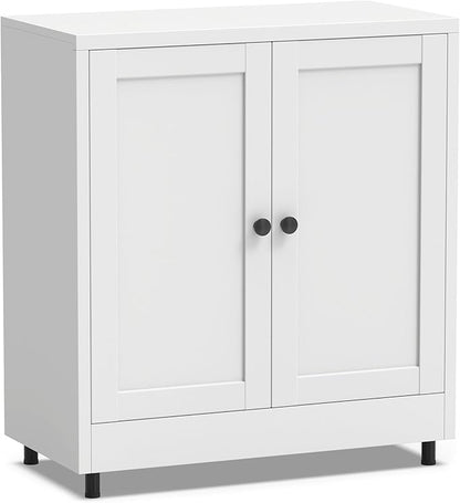 Metal Storage Cabinet with 2 Doors and Adjustable Shelf, Steel Sideboard Buffet Cabinet for Home Office Hallway Entryway Kitchen Living Dining Room (White)