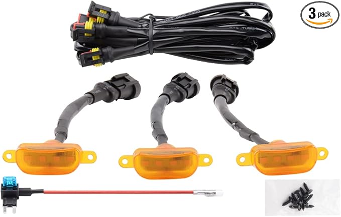 Amber LED Lights 3PCS Front Grille Raptor Lamps Car Accessories with Harness and Fuse, Compatible with 2004-2019 for-d F150 & 2013-2018 Ram 1500 Raptor Style Aftermarket Grille