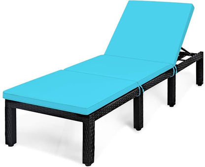 Tangkula Patio Wicker Lounge Chair, Outdoor Rattan Adjustable Reclining Backrest Lounger Chairs, Modern Outside Rattan Chaise with Seating and Back Cushion (1, Turquoise)