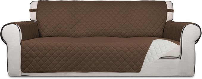 PureFit Reversible Quilted Couch Covers for Dogs Oversized Sofa Cover 78” | Coffee/Ivory, Water Resistant Couch Protector, Washable Pet Couch Cover with Non Slip and Elastic Straps For Kids