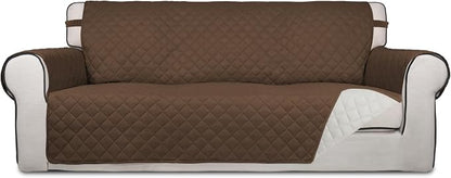 PureFit Reversible Quilted Sofa Cover Dog Couch Covers for Sofa, 66 in | Coffee/Ivory, Water Resistant Couch Protector, Washable Pet Couch Cover with Non Slip and Elastic Straps For Kids