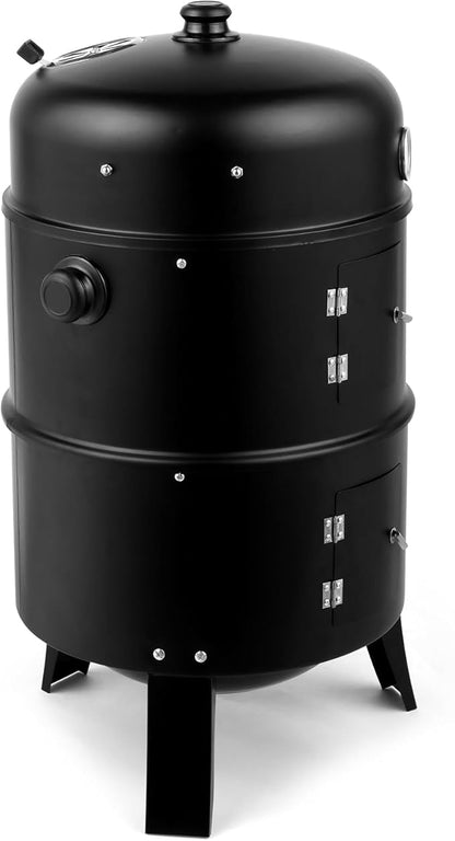 16 Inch Charcoal BBQ Smoker Grill,Iron Spray Smoker Carbon Grill,3-in-1 Charcoal Food Smoker BBQ grill with Built-in Thermometer, Air Vent, Suitable for Parties, Camping, Outdoor Cooking
