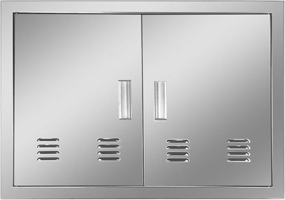 Outdoor Kitchen Door 30" W x 21" H Stainless Steel BBQ Double Access Door Flush Mount Vertical Wall Doors with Handle and Vents Suitable for Grilling Station Outside Cabinet Outdoor Kitchen