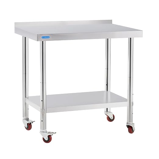KUARBARR Stainless Steel Table for Prep & Work with 4 Caster Wheels with Backsplash 24 x 36 NSF Metal Commercial Kitchen Adjustable Under Shelf Worktable for Restaurant Home Outdoor