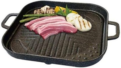 New Picnic Korean BBQ Nonstick Cerastone Marble Grill Pan Roaster for Grilling indoor or outdoor (Square)