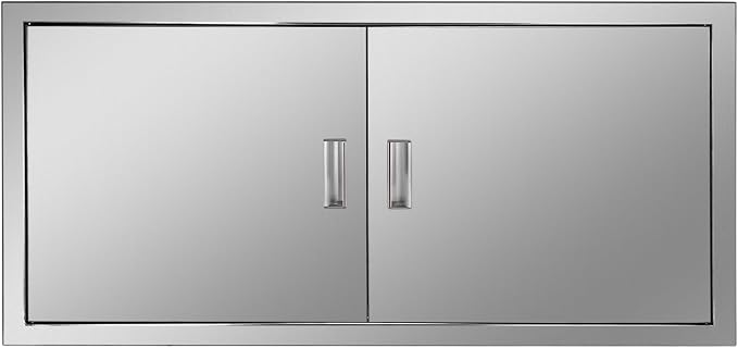 Outdoor Kitchen Door 42" W x 21" H Stainless Steel BBQ Double Access Door Flush Mount Vertical Wall Doors with Handle Suitable for Grilling Station Outside Cabinet Outdoor Kitchen