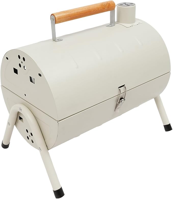 Barbecue Charcoal Barrel Grill, Portable Vertical C-harcoal Smoker G-rill, Outdoor Indoor Hanging BBQ C-harcoal Barrel G-rill with 360° Heated, Built-In Oil and Ash Trays (13x15in 20 Skewers)