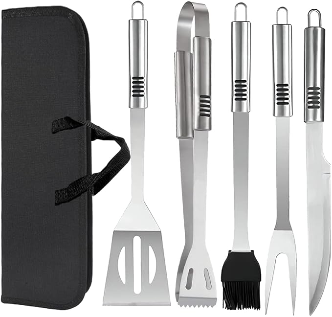 BBQ Grill Tool Set BBQ Grilling Accessories Set 8PC Barbecue Grill Tools Utensils Set for Outdoor with Spatula, Fork, Knife, Brush, Tongs, Seasoning Bottle Grilling Gifts for Men Dad
