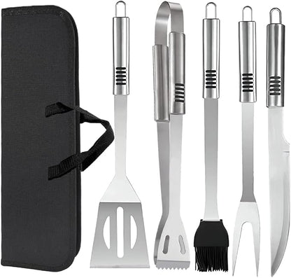 BBQ Grill Tool Set BBQ Grilling Accessories Set 8PC Barbecue Grill Tools Utensils Set for Outdoor with Spatula, Fork, Knife, Brush, Tongs, Seasoning Bottle Grilling Gifts for Men Dad