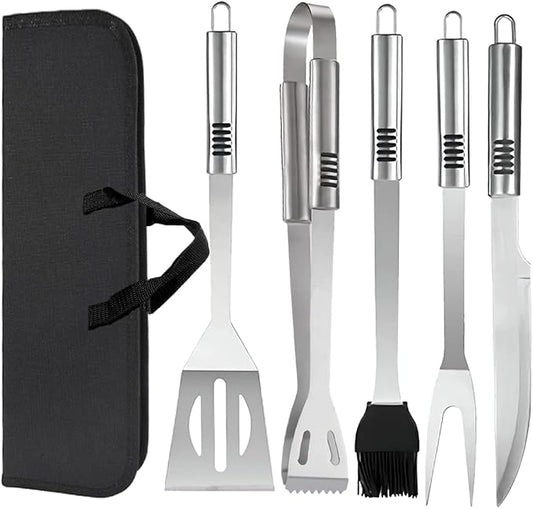 BBQ Grill Tool Set BBQ Grilling Accessories Set 8PC Barbecue Grill Tools Utensils Set for Outdoor with Spatula, Fork, Knife, Brush, Tongs, Seasoning Bottle Grilling Gifts for Men Dad