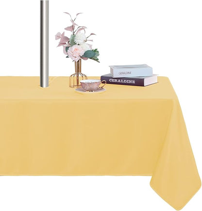 Fitable Table Cover Outdoor and Indoor Tablecloth - Washable Waterproof Wrinkle Free Table Cloth with Zipper and Umbrella Hole for Spring/Summer/Party/Picnic/BBQS/Patio Yellow 60x84 inch | Washable Waterproof Wrinkle Free Table Cover, Zipper and Umbrel...
