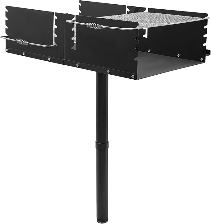 Undercat Park-Style Charcoal Grill Single Post Outdoor BBQ Grill with Adjustable Grates and Side Racks Heavy Duty Steel Grill for Camping, Outdoor Cooking, Backyard, Patio