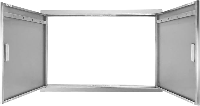 Outdoor Kitchen Door 39" W x 26" H Stainless Steel BBQ Double Access Door Flush Mount Vertical Wall Doors with Handle and Hooks Suitable for Grilling Station Outside Cabinet Outdoor Kitchen