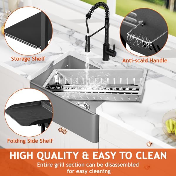 Portable Charcoal Grill, Foldable BBQ Grill with 2-in-1 Non-Stick Griddle & Carrying Bag, Large Kabob Barbecue Grill for Outdoor Camping, Garden, Backyard Party, Picnic, Stainless Steel Grill Grate