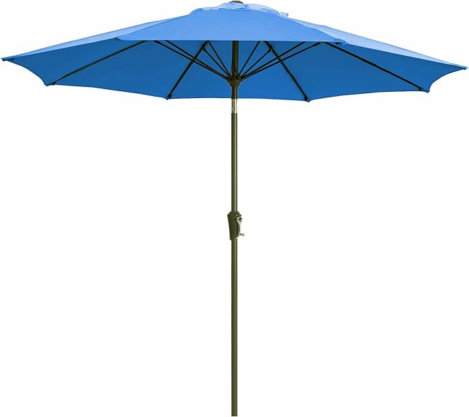 JEAREY 9FT Outdoor Patio Umbrella,Market Table Umbrella with 8 Fiberglass Ribs, Pool Umbrella with Tilt and Crank, UV Protection Lightweight & Wind-Resistant for Lawn, Garden, Deck and Backyard, Blue