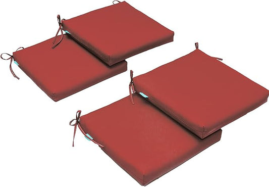 QILLOWAY Outdoor Indoor Chair Pads,Seat Cushions, Square Foam Dining Chair Patio Cushion Set of 4, All Weather, 17" Lx17 Wx3 D (RED)