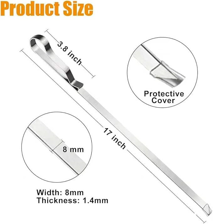 Fengzhe Kabob Skewers Stainless Steel 17-Inch BBQ Skewers with 2 Heavy-Duty Skewer Racks, Set of 10 Flat Metal Sticks & 2 Brushes, Reusable for Meat, Chicken, Vegetables, with Storage Bag