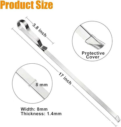 Fengzhe Kabob Skewers Stainless Steel 17-Inch BBQ Skewers with 2 Heavy-Duty Skewer Racks, Set of 10 Flat Metal Sticks & 2 Brushes, Reusable for Meat, Chicken, Vegetables, with Storage Bag