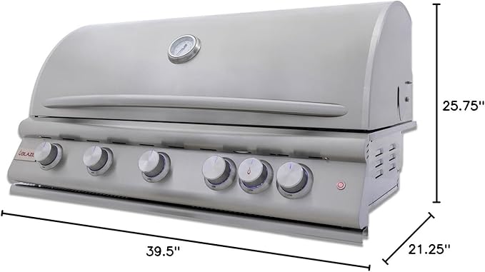 Blaze Premium LTE+ 40-Inch 5-Burner Built-In Natural Gas Grill | Stainless Steel Outdoor BBQ with Rear Infrared Burner, LED Control Knobs & Lift-Assist Hood | BLZ-5LTE3-NG