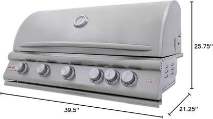 Blaze Premium LTE+ 40-Inch 5-Burner Built-In Natural Gas Grill | Stainless Steel Outdoor BBQ with Rear Infrared Burner, LED Control Knobs & Lift-Assist Hood | BLZ-5LTE3-NG