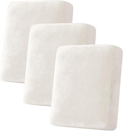 H.VERSAILTEX Velvet Stretch Couch Cushion Cover Plush Cushion Slipcover for Chair Loveseat Sofa Cushion Furniture Protector Seat Cushion Sofa Cover (3 Piece Sofa Cushion Covers, Porcelain White)