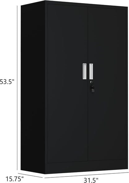 iJINGUR Metal Storage Cabinet with Locking Doors and Adjustable Shelves, 53.5-Inch Tall Lockable Storage Cabinets for Home Office Garage Kitchen Pantry (Black)