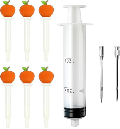 15-Piece Popup Turkey Thermometer Set with Meat Injector and Apple-Shaped Covers, Disposable Poultry Timers for Roasting Chicken and Turkey, 175°F-180°F Instant Indicator, Festive Gift Kit