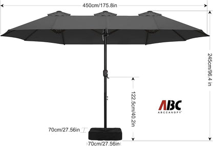 ABCCANOPY 15FT Double-Sided Rectangle Patio Umbrella with Base, Dark Gray | Rectangular Outdoor Table Umbrella with Crank, Heavy Duty Market Umbrella Shade for Garden,Poolside, Lawn, Backyard