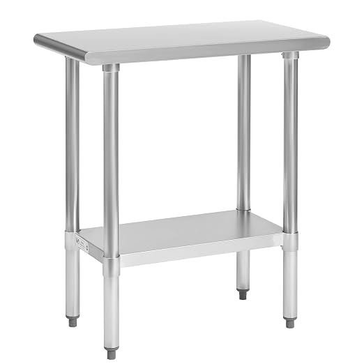 Hally Stainless Steel Table 30 x 15 Inches, NSF Commercial Side Table | Space-saving, sturdy surface for cafes and food trucks; adjustable undershelf, leveling feet, narrow kitchen station.