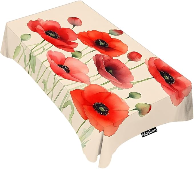 Moslion Tablecloth Red Poppy Rectangle Tablecloth for Picnic Kitchen BBQ 60x104 Inch