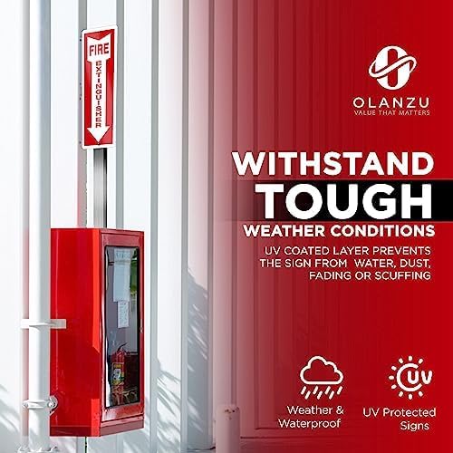 OLANZU Fire Extinguisher Signs For Business - Pack of 12 - Metal Fire Extinguisher Sign 4" x 12" Aluminum - UV Protected for Indoors & Outdoors