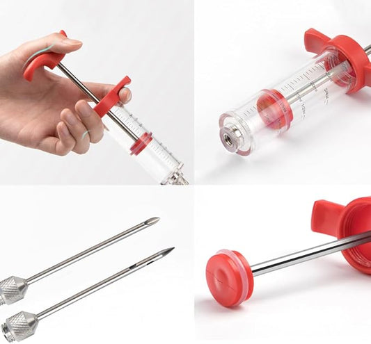 Plastic Meat Injector, Turkey Injector Syringe, Marinade Injector Turkey Injection Kit, Meat Injectors for Smoking, BBQ Grill Injector, Red 1oz (1 Injector 2 Needles)