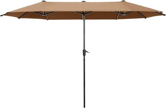 HERA'S PALACE 13 ft Large Patio Umbrella, Double-Sided Twin, Outdoor Market Umbrella with Crank Handle, Powerful UV Protective, Tawny