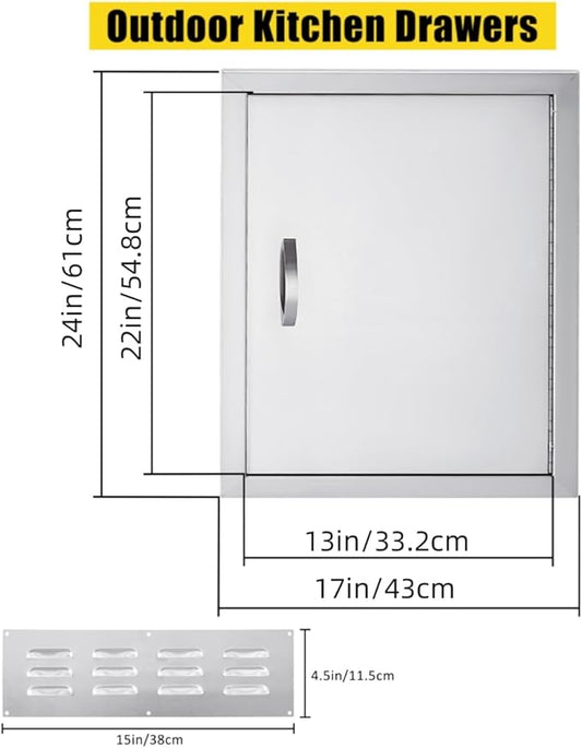GarveeLife BBQ Access Door 17W x 24H Inch,Outdoor Kitchen Doors with Weatherproof 304 Stainless Steel Built in Single Access Doors for Outside Kitchen Commercial Grilling BBQ Island Barbeque Station S