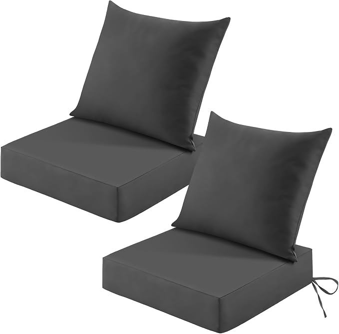 Patio Cushions for Outdoor Furniture, 24x24 Outdoor Couch Cushions, Waterproof & Fade-Resistant Patio Chair Cushions with Removable Cover, Replacement Outdoor Deep Seat Cushion, Dark Grey (Set of 2)