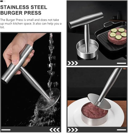 Stainless Steel Burger Press Manual Patty Maker with Non-Stick Mold and Handle Cooking Weight Press for Grill and Griddle 5.70X5.19X3.54 Inch