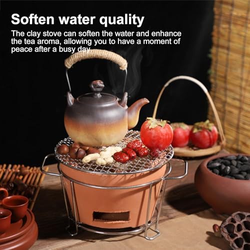 Clay Charcoal Stove, Multifunctional Pottery Barbecue Stove, Portable Ceramic Grill, Tabletop BBQ Grill for Home, Picnic, Camping, Tea Making and Outdoor Cooking(13.7x6.7in 35x17cm