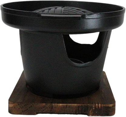 Ebros Gift Japanese Cuisine Portable Tabletop BBQ Yakiniku Grill Aluminum Cooking Stove With Comal Griddle And Wooden Trivet Base For Yakitori Hibachi Robata Personal Sized