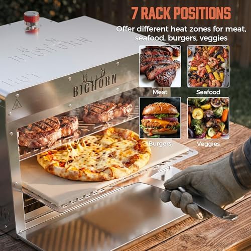 BIG HORN OUTDOORS 1500°F Infrared Propane Gas Grill – Portable Steak Broiler & Sear Station, Outdoor Salamander BBQ, Stainless Steel, 21.2 inch