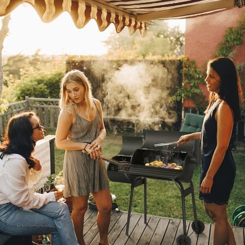 Portable Charcoal Grill 40" - Heavy-Duty Outdoor BBQ with Thermometer & Doors, Perfect for Camping, Beach, Garden, Patio & Backyard Use (Black, 111x54x93cm)