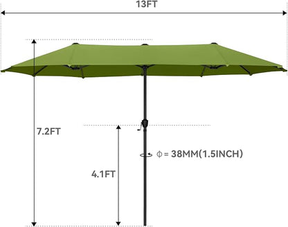 GREEN PARTY 13 ft Outdoor Patio Umbrella, Large Rectangular Table Umbrellas | Double-Sided, UV & Fade Resistant Canopy for Deck Poolside Garden Backyard, Market Umbrella with Crank & 1.5" Pole, Lime