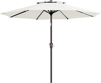 JEAREY 9' 2-Tiers Patio Umbrellas Outdoor Table Market Umbrella w/Push Button Tilt/Crank, 8 Sturdy Ribs, UV Protection Waterproof Sunproof(Cream White)
