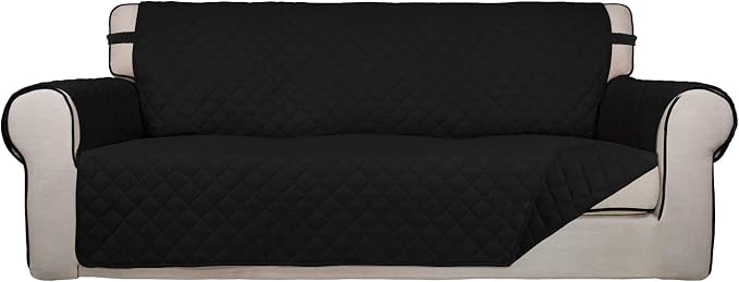 PureFit Reversible Quilted Sofa Cover Dog Couch Covers for Sofa, 66 in | Black/Black, Water Resistant Couch Protector, Washable Pet Couch Cover with Non Slip and Elastic Straps For Kids