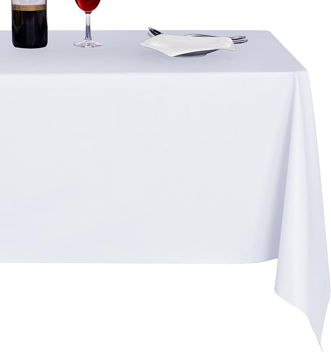 sancua Waterproof Rectangle Vinyl Tablecloth Table Cloth 52x70 Inch, White | 100% Oil Spill Proof, PVC Material, Wipe Clean Table Cover for Dining Tables, Buffet Parties and Camping
