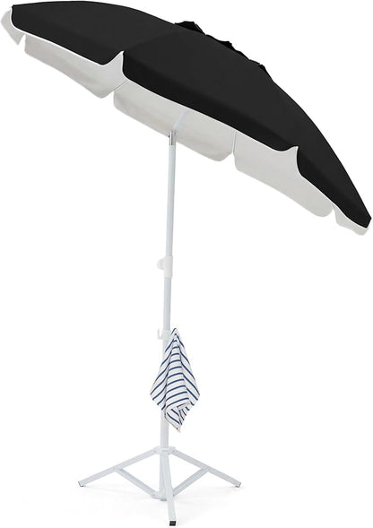 JEAREY 6.5ft Sun Shade Umbrellas, Portable Umbrella with Stand, Lightweight Sun Protection Free Standing Sport Umbrella for Outdoor Sports, Camping, Fishing, Patio, Beach, Black