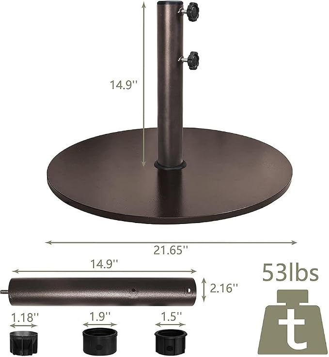 EliteShade USA Up to 140 lbs Heavy Duty Round Umbrella Base, Steel Plate Patio Umbrella Stand Holder for Outdoor Market Garden or Patio Table, Bonus 18" Weight Sandbag (Sand Not Included), Bronze