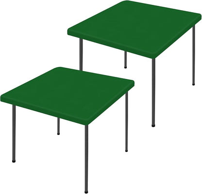 Moosfor 2 Pack Square Spandex Fitted Table Cloth, Elastic Tablecloth | Washable Picnic Table Cover, Stretch Waterproof Table cloths for Party, Patio, Dining, Kitchen, 34" x 34", Emerald Green