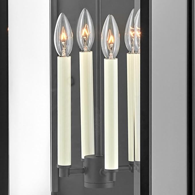 Hinkley Weymouth Large Four Light Wall Mount Lantern – Estate Series, Aluminum, Candle Sleeves, Rectangular, Clear Beveled Glass – Black Finish