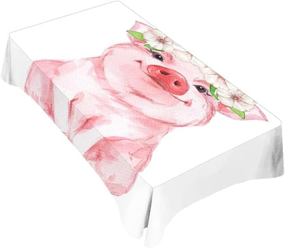 TKS MITLAN Pink Pig Funny Tablecloth 60x84 Inch Rectangular Cute Animal Wearing Wreath Oblong Table Cloth Kitchen Table Decorations for Home Dinner Party